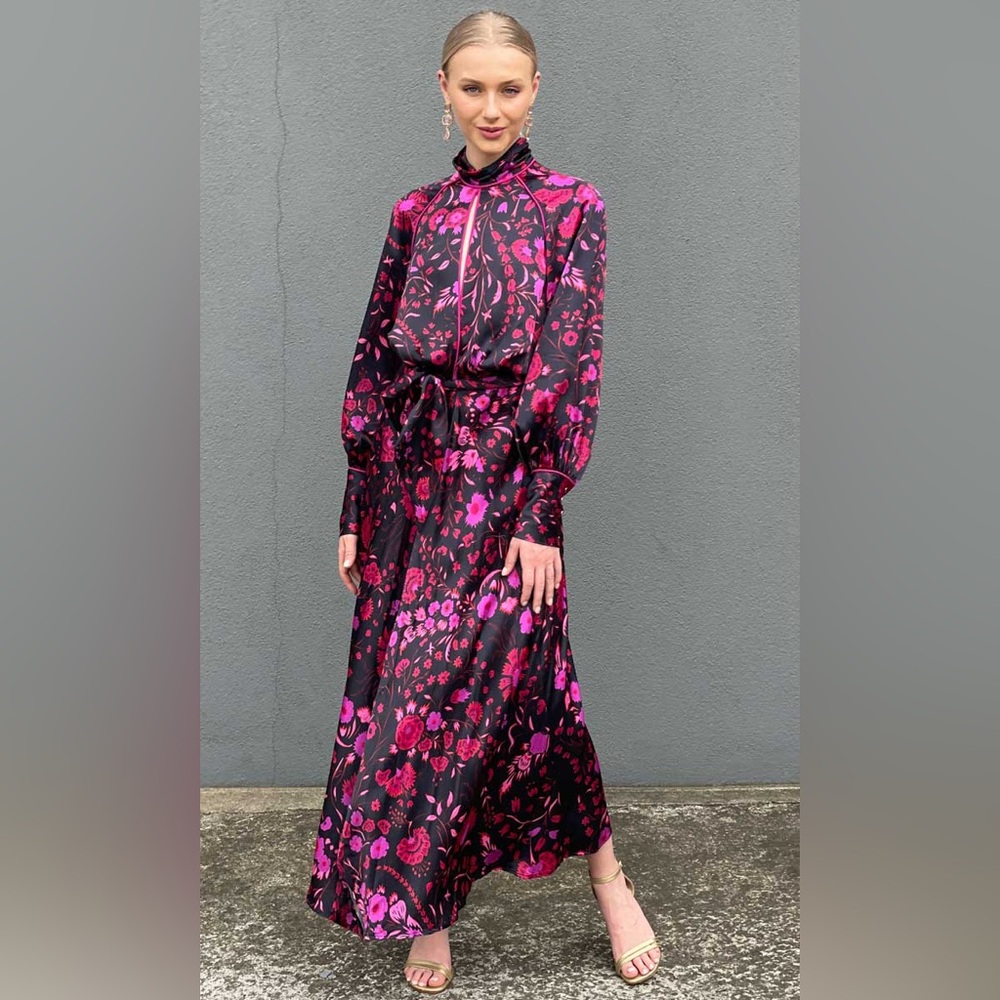 Sabina Musayev NEW ELODIA Long Sleeve Back Cut Out Black Floral Dress Sz S $865 - Picture 4 of 16